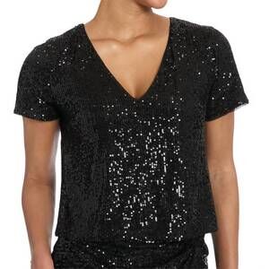 NEW MUSE sequin short sleeve tee in black